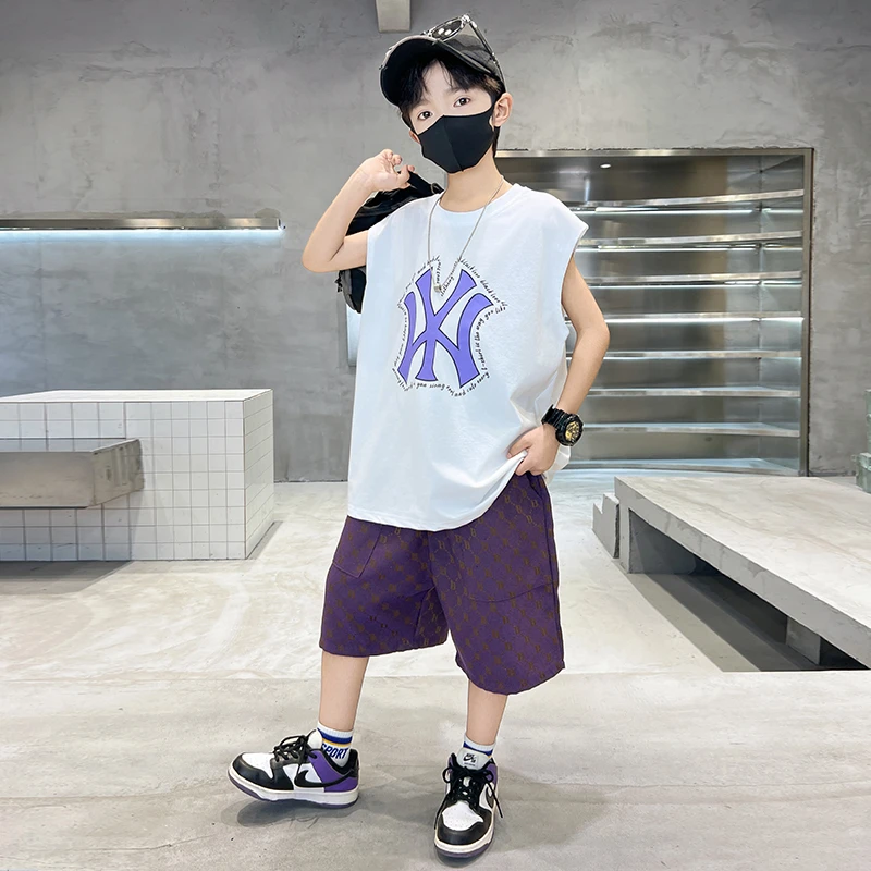 男童夏装套装2025新款儿童中大童男孩夏季无袖两件套薄款宽松潮酷