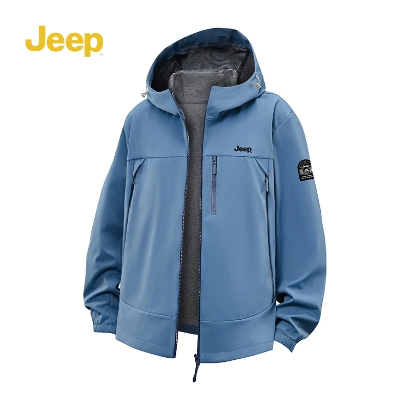 jeep新款户外男女款防风防水保暖登山外套男士运动休闲连帽加绒
