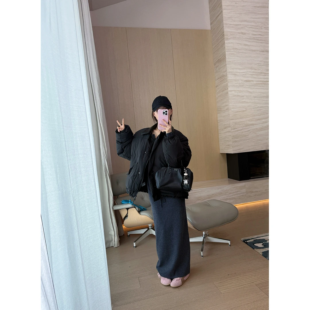 FORNI 墨尔本午夜 拼皮领短款宽松翻领显瘦保暖羽绒服