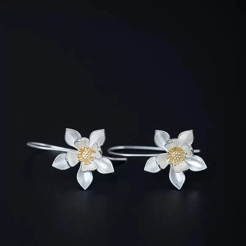 925银耳饰 925纯银素银个性荷花耳坠女时尚新中式莲花耳环配饰