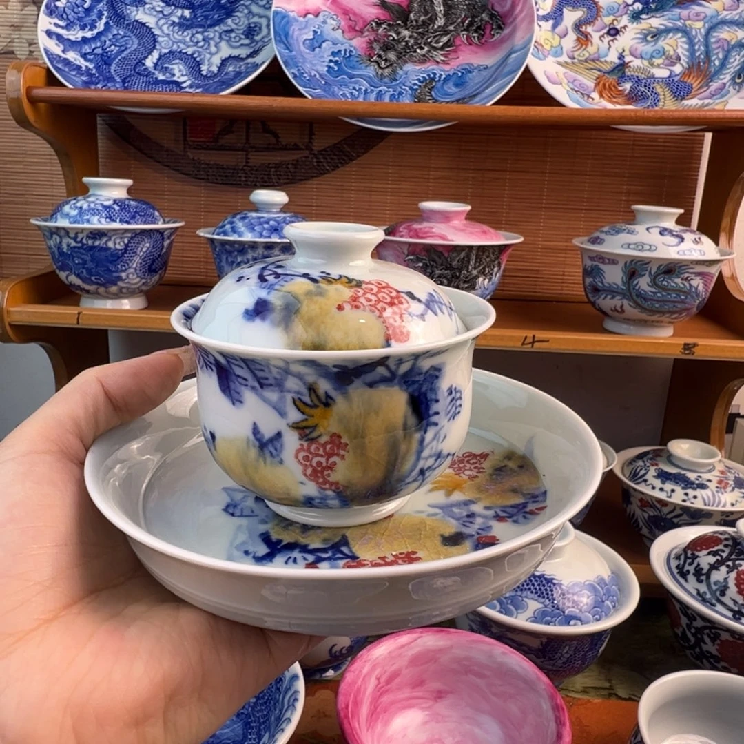 景德镇大师手绘五彩石榴花