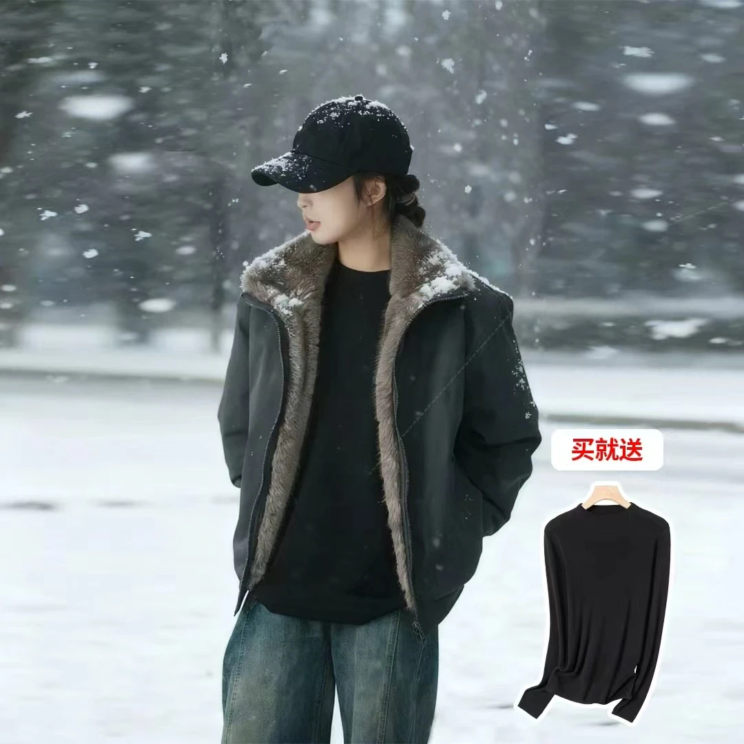 两面穿座山雕仿双色银蓝狐重磅水洗牛津帆布保暖加厚加绒外套男女