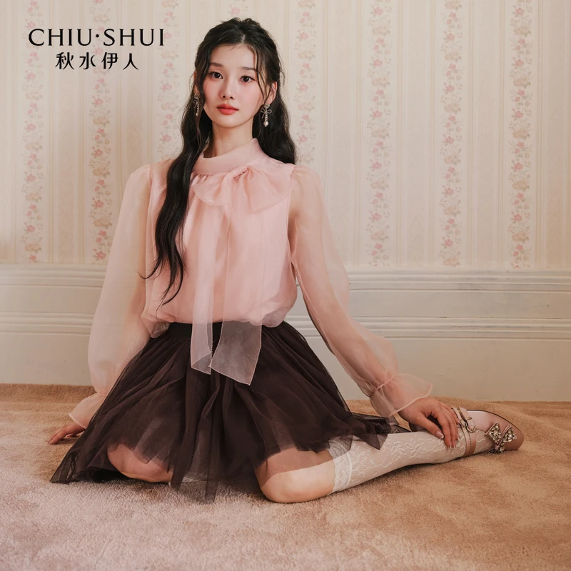 秋水伊人千金风上衣2025年秋季新款蝴蝶结雪纺衫625375M060156