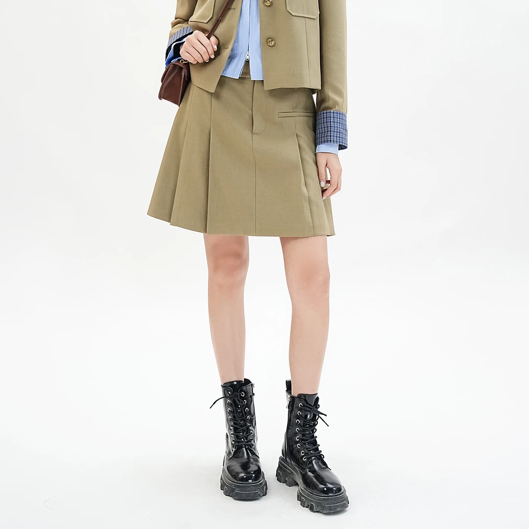 歌蒂诗2025春季新款时尚气质高腰显瘦个性减龄百褶短裙 3F11Q0758