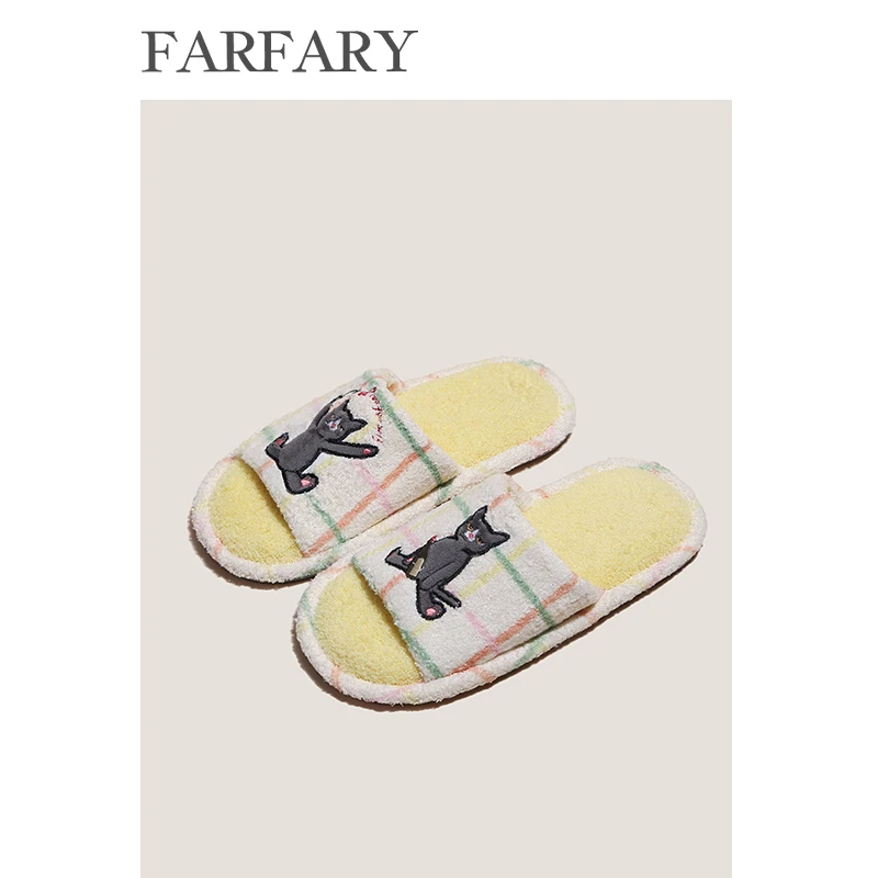 farfary日式可爱毛毛拖鞋室内家居软底静音春季毛绒绒防滑家用