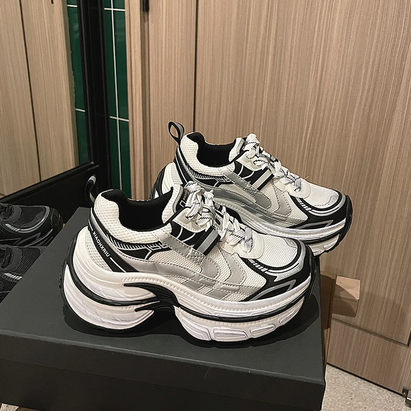 新款7cm厚底老爹鞋2025新款巨增高叠叠乐2.0双层底球形老爹鞋