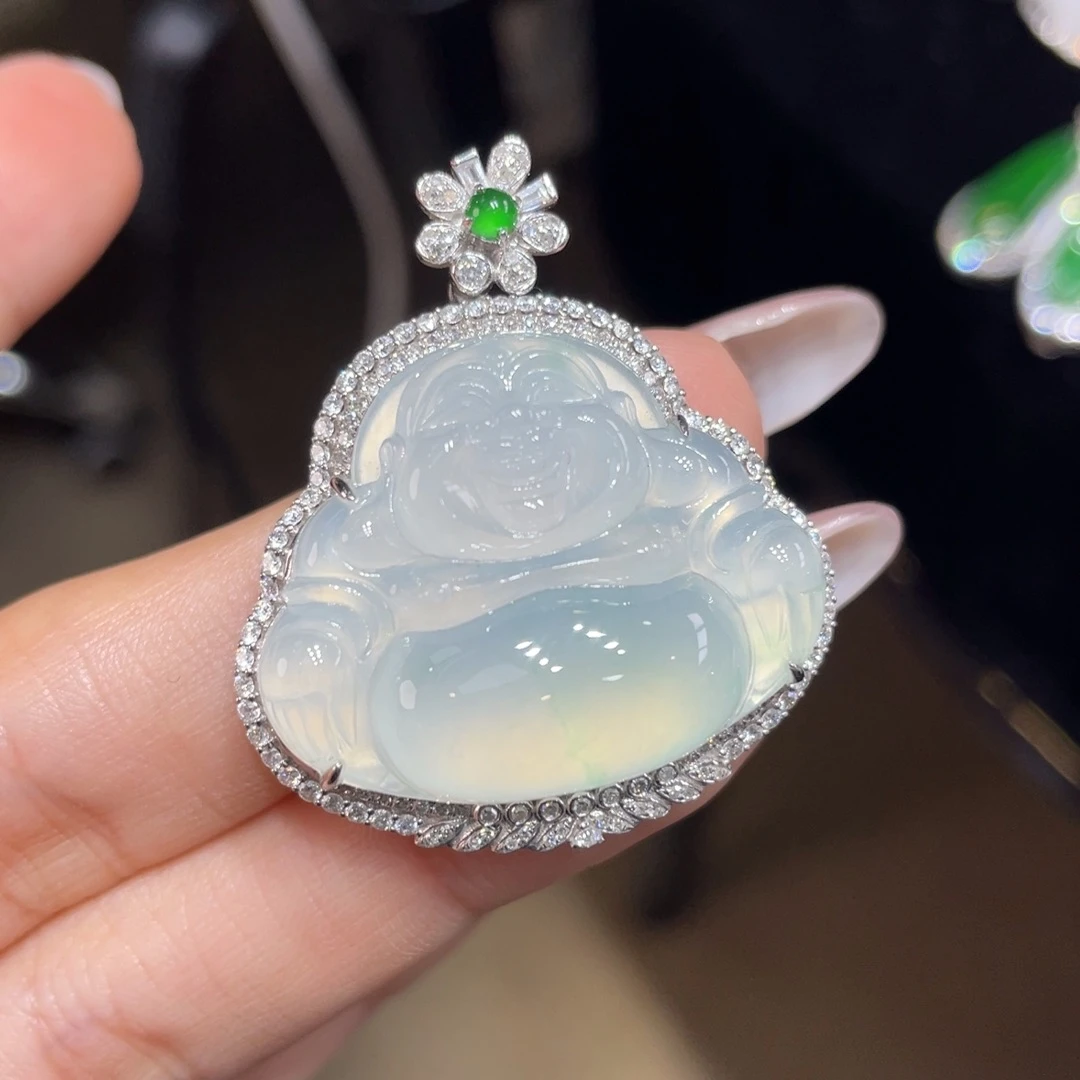 翡翠颈饰18K金镶嵌天然缅甸翡翠a货