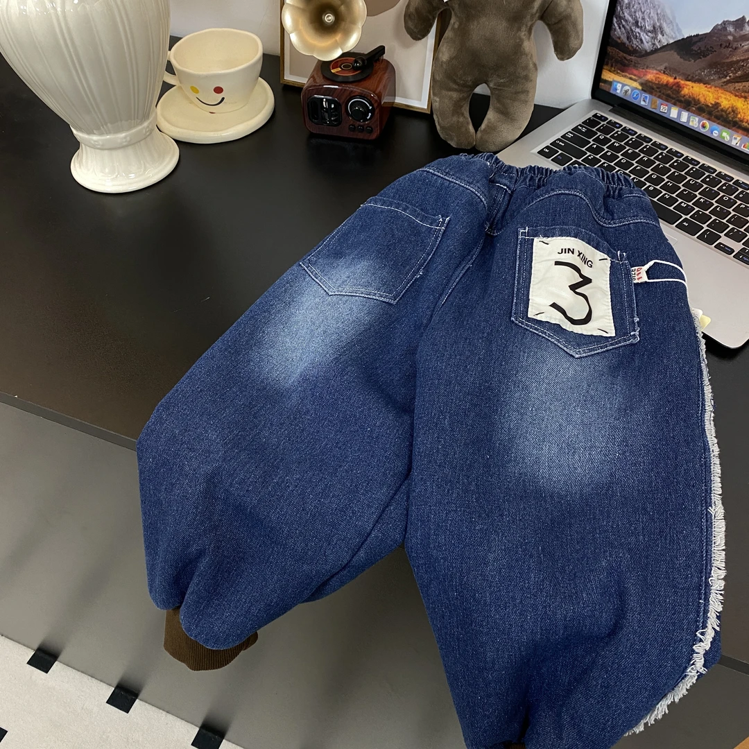 2015时尚潮流百搭洋气流行秋冬男女童加厚绒牛仔裤