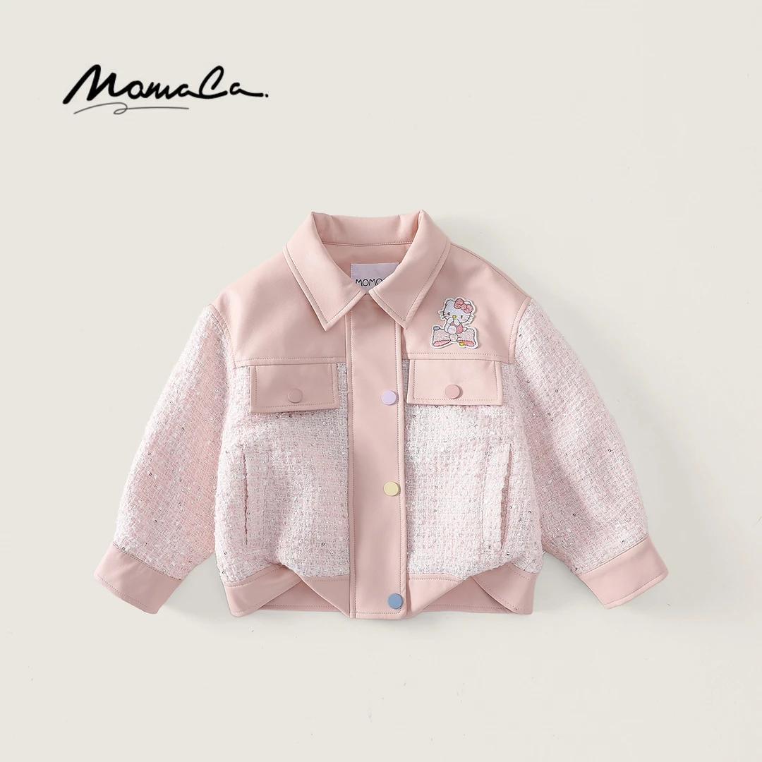 MOMOCO秋季新款女童卡通猫咪小香风拼接洋气外套77730138079