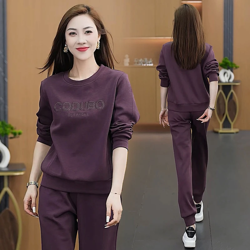 显瘦宽松大码休闲运动套装女2025春秋季新款卫衣长袖束脚裤两件套