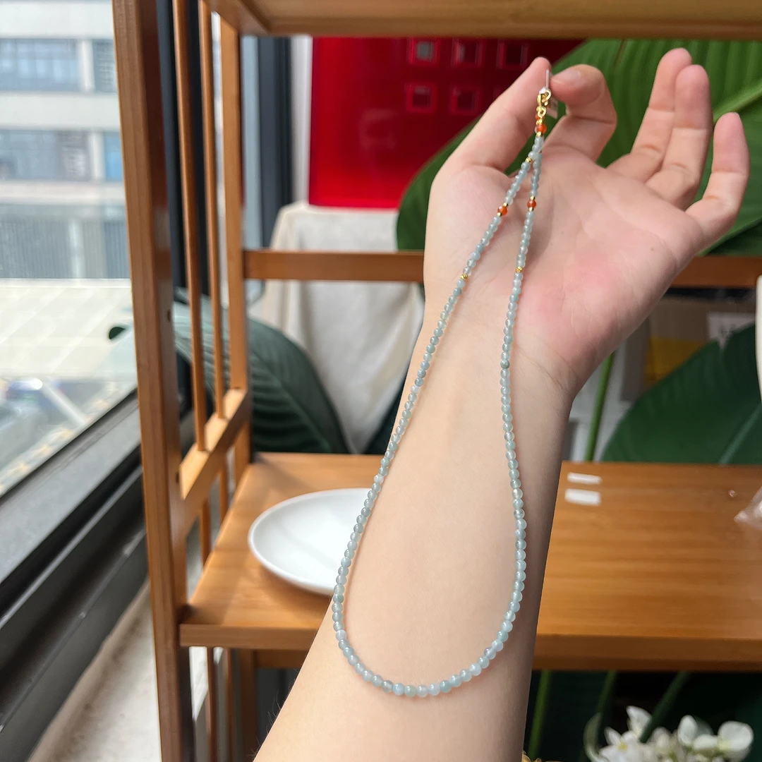 【郭老师】翡翠圆珠红玛瑙圆切珠搭合金配件项链