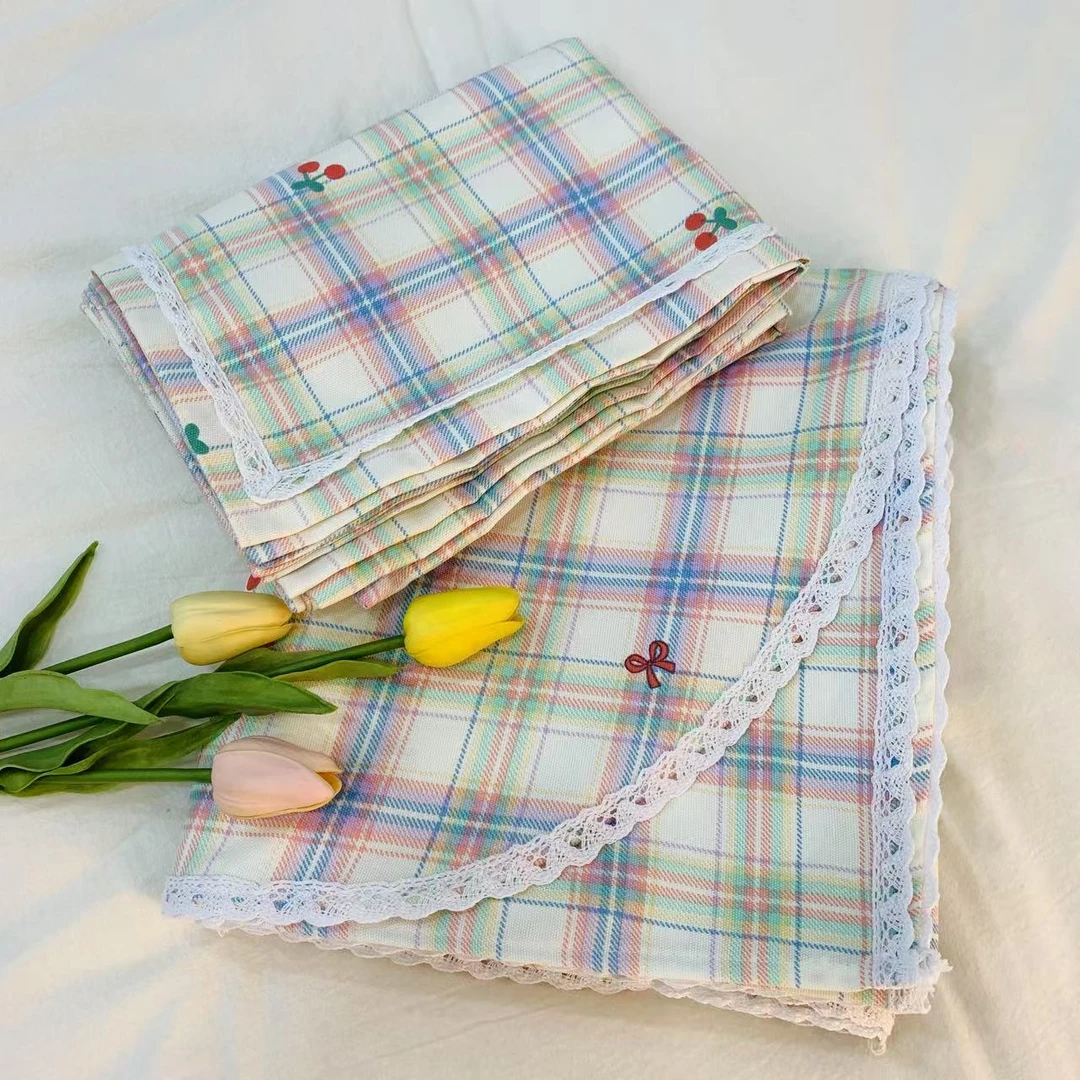 【樱桃结】加厚精纺原棉老粗布软凉席花边三件套四季吸汗透气