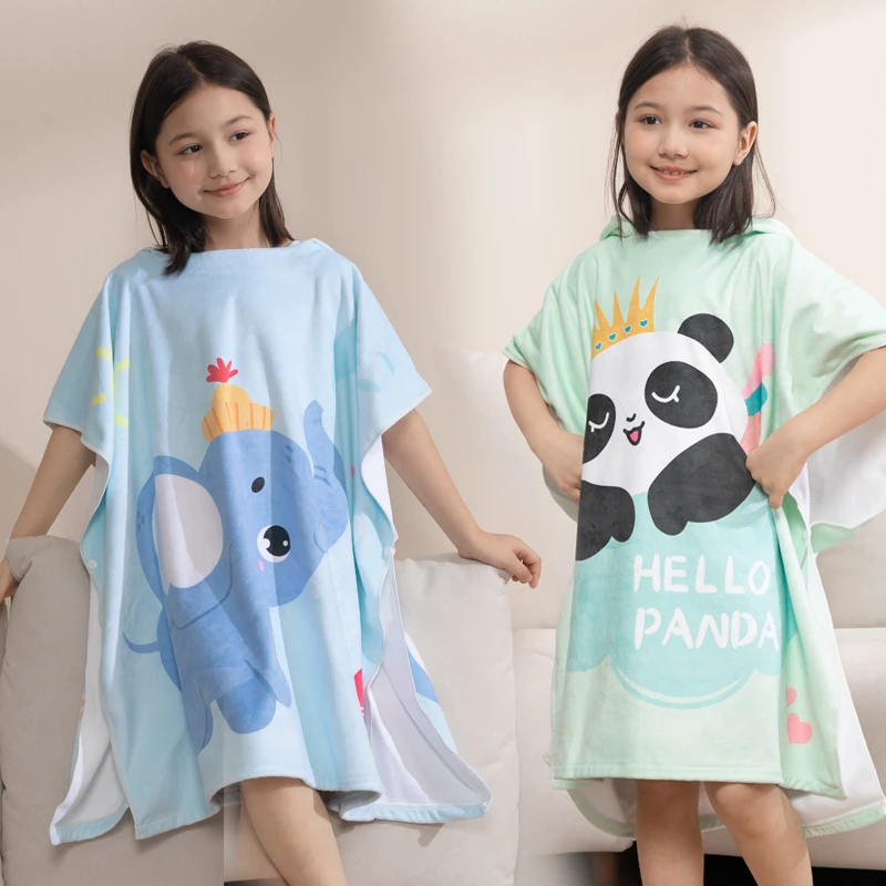 夏季儿童带帽可穿浴巾浴袍吸水速干男女中大童游泳洗澡海边沙滩巾