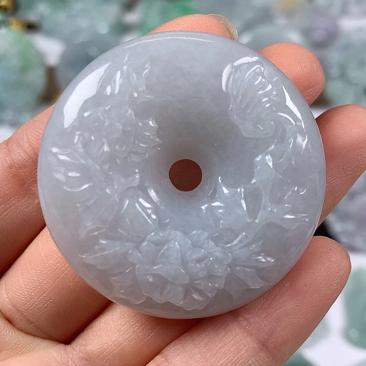 颈饰未镶嵌翡翠花开富贵平安扣两面工艺卡厚12+