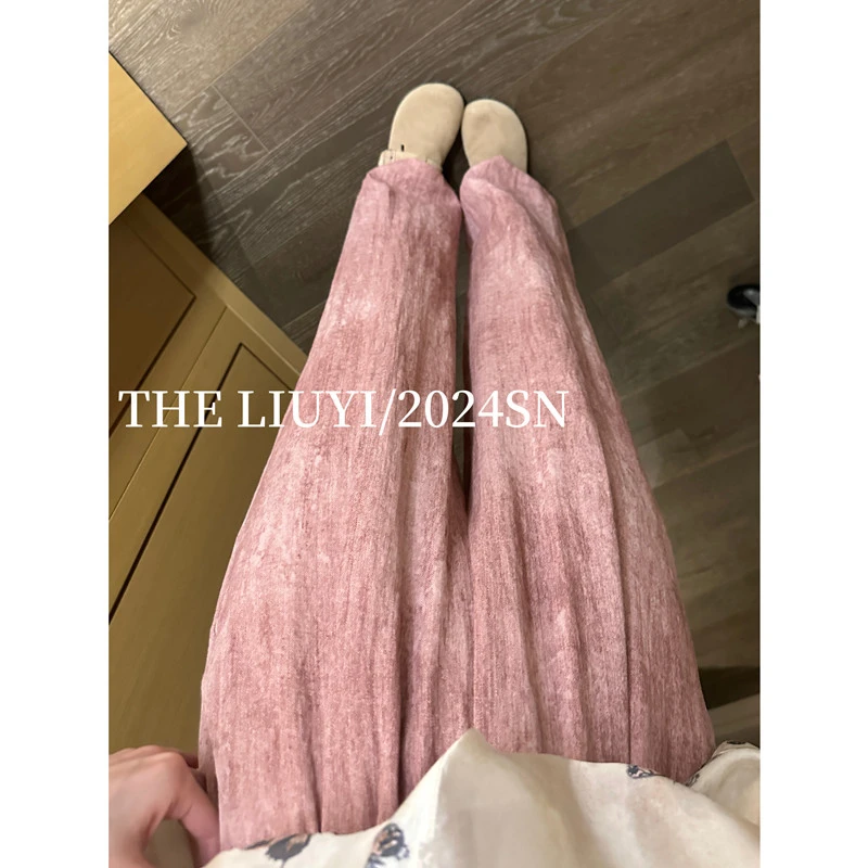 【LIUYI】晕染裤～亚麻高级感松紧腰直筒休闲裤45099