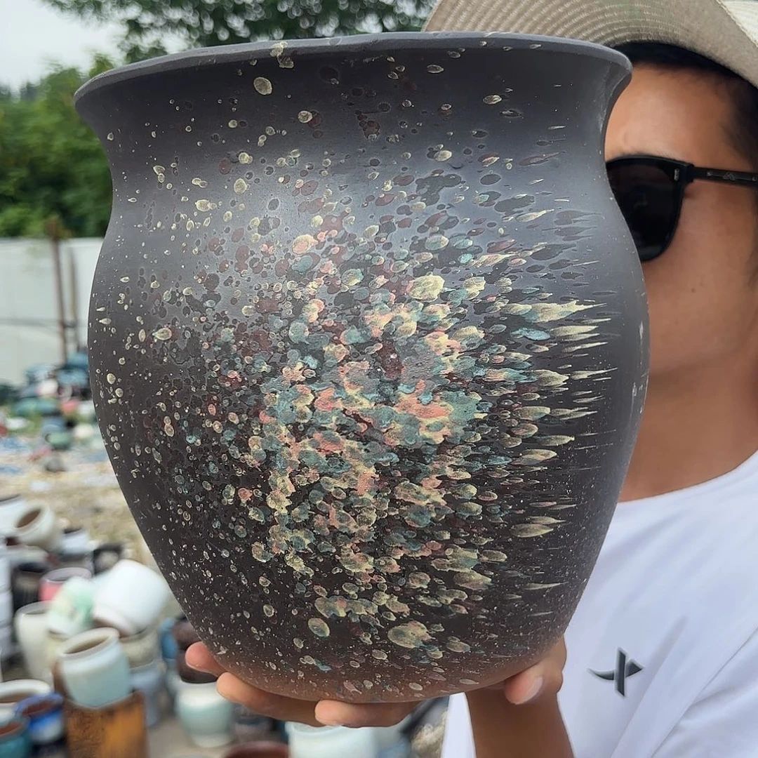 紫砂花盆泼墨口径22高度23