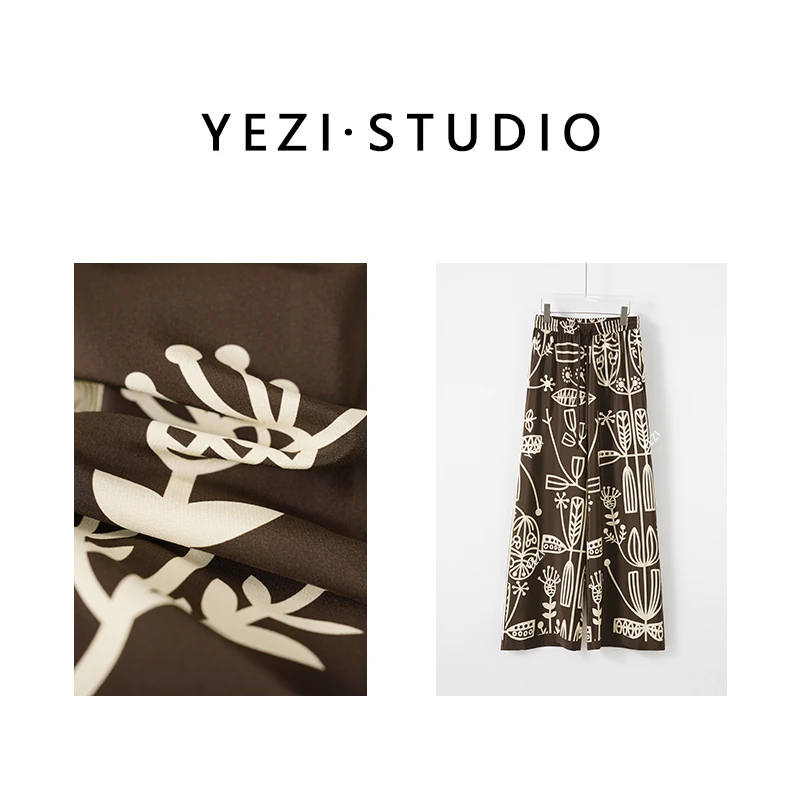 【浪漫微醺】16姆米桑蚕丝印花垂感松紧腰休闲阔腿裤25236068