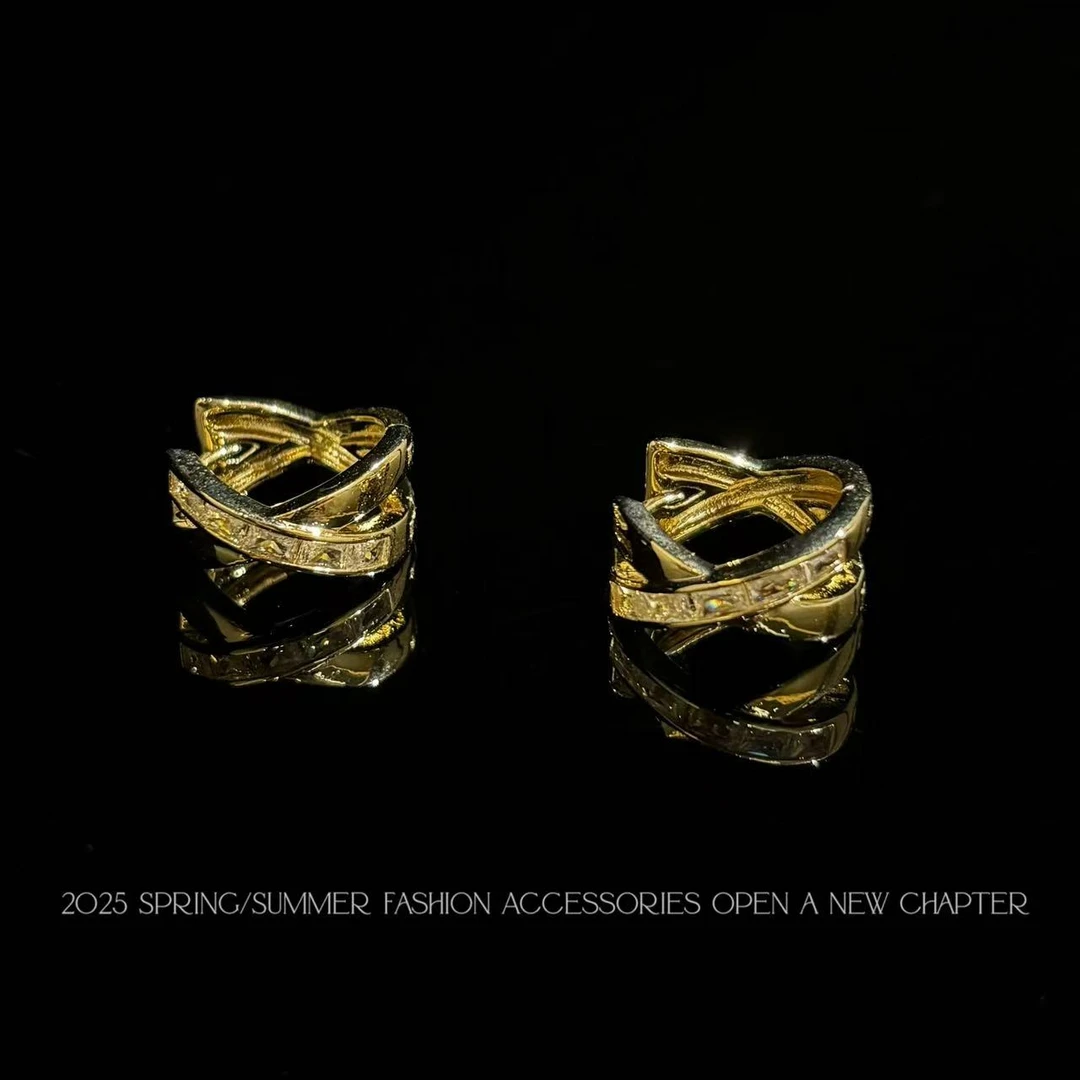 铜合金耳饰 镀K金 2025款C9092【光金交错】BOBAOLI 耳环