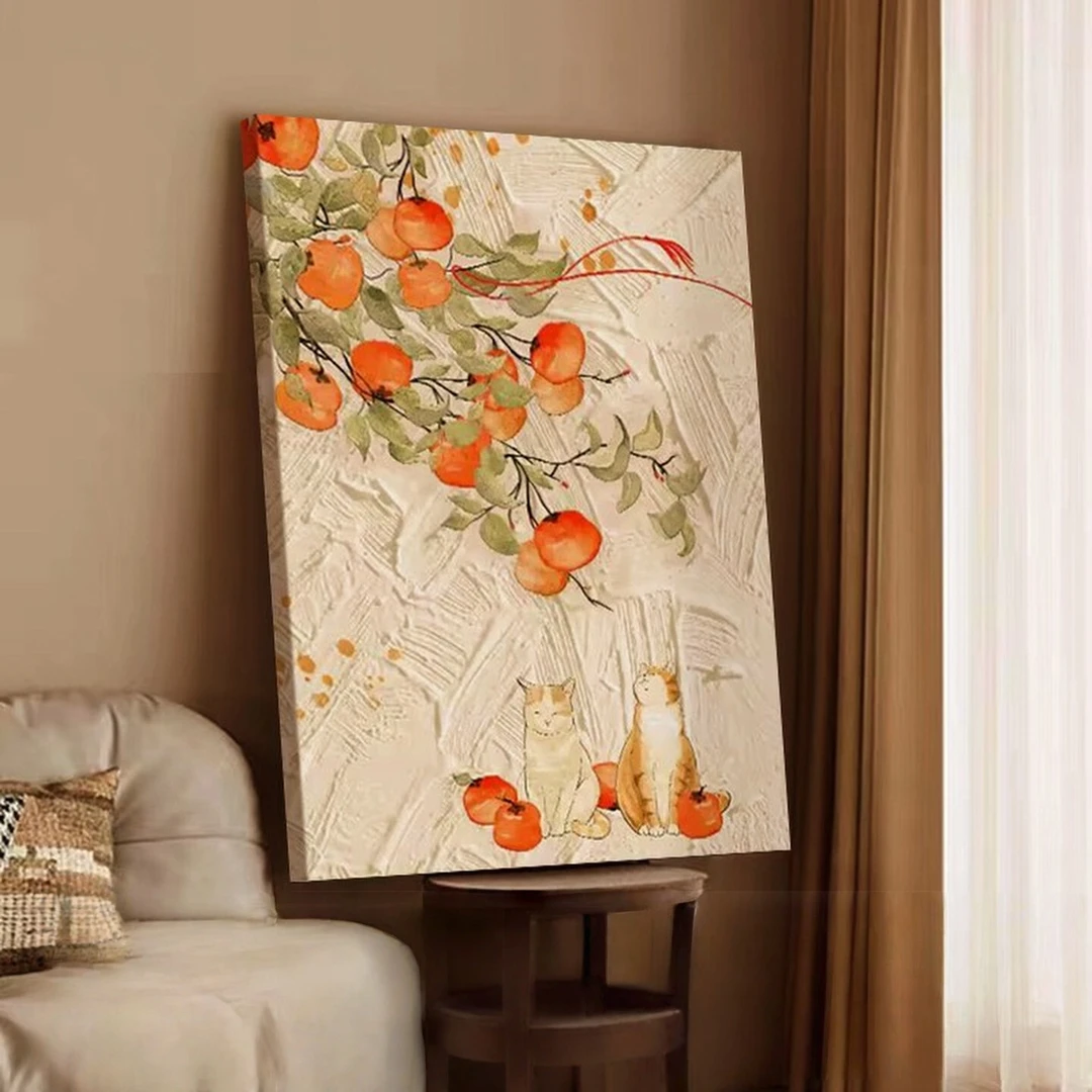 【画为峰】玄关餐厅挂画新中式万事如意客厅落地摆件柿子装饰画壁画