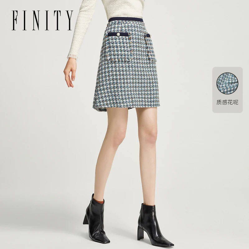【粉丝专享】FINITY 半身裙时尚高腰格纹女士显瘦气质 F21UD5224Q