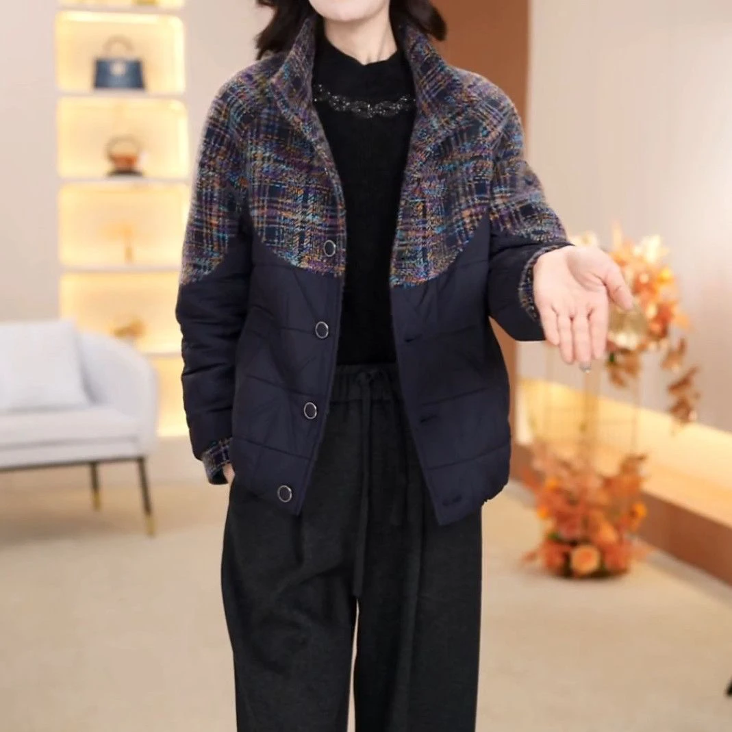 高级蓄热棉加厚拼接时尚棉服女2025冬季新款洋气短款百搭棉袄外套