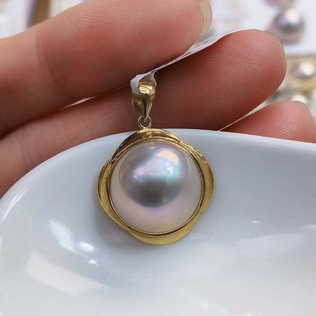 18K金镶嵌18k日本原装成品极光炫彩仙境粉泡泡拼合珍珠（马