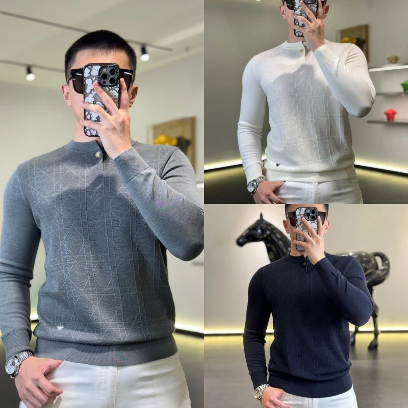 GDTN-秋冬新款男士针织圆领轻奢藤格纹时尚长袖打底衫SJ-62021