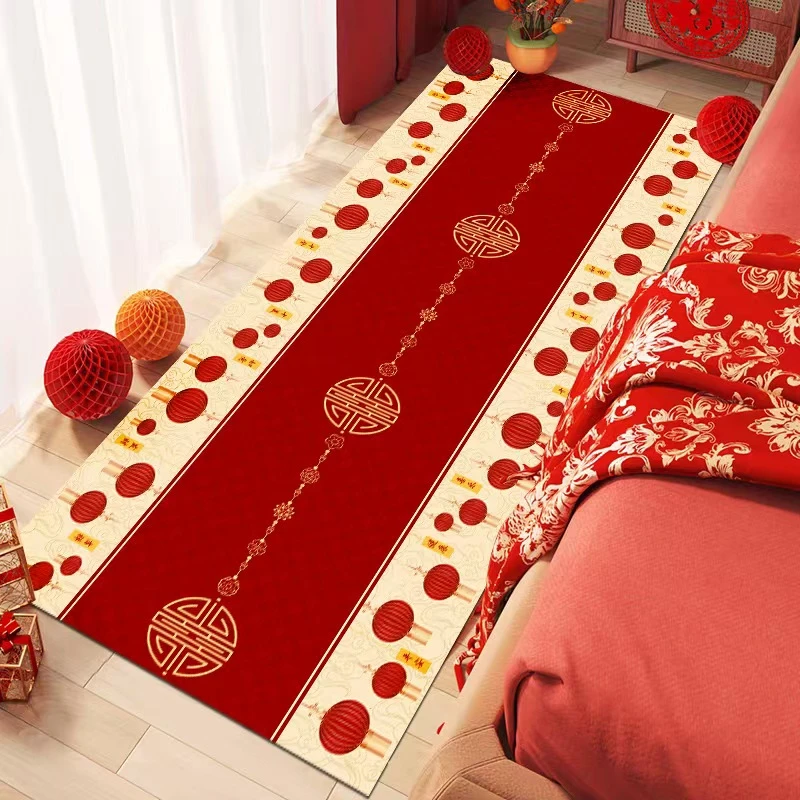 新年大红灯笼喜庆水晶绒地毯床边毯家用茶几地毯地垫【70×180㎝】