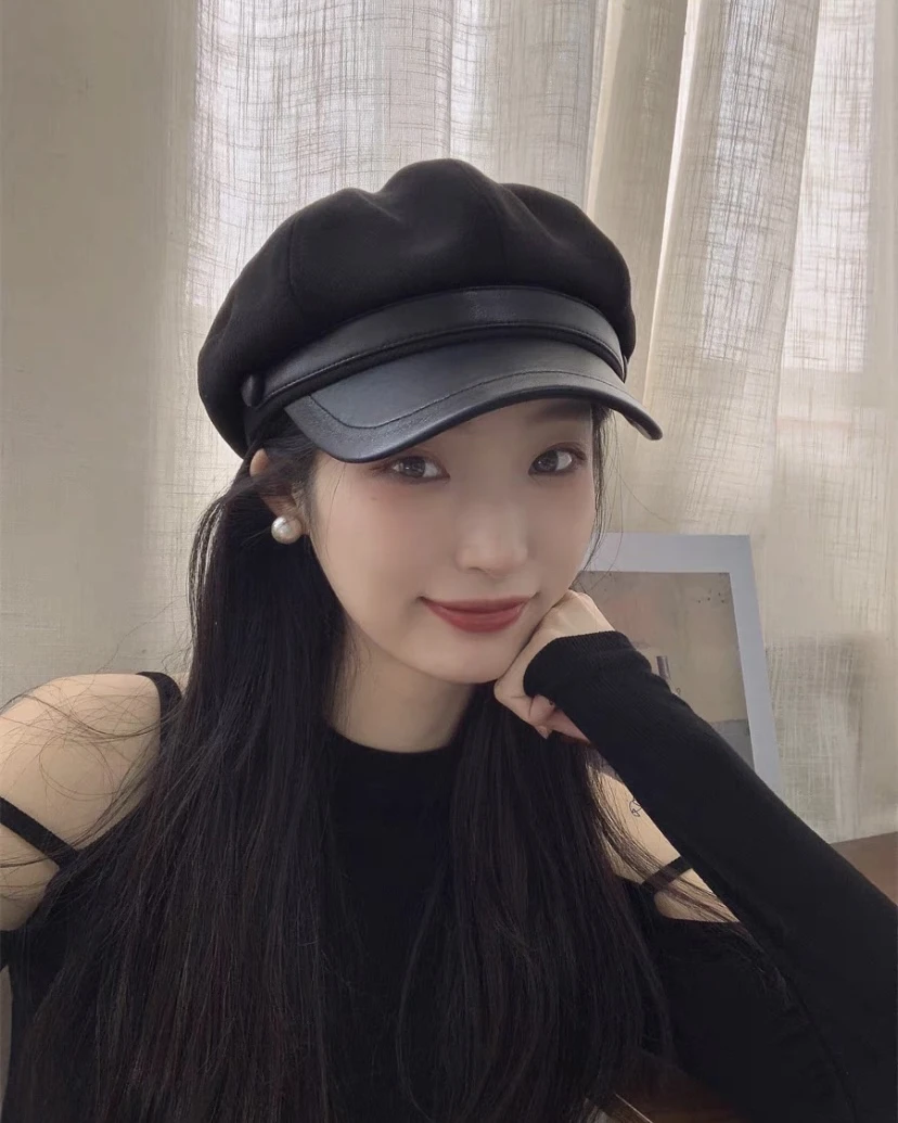 新疆包邮“幽夜玄冕”Z8101#拼接皮贝雷帽