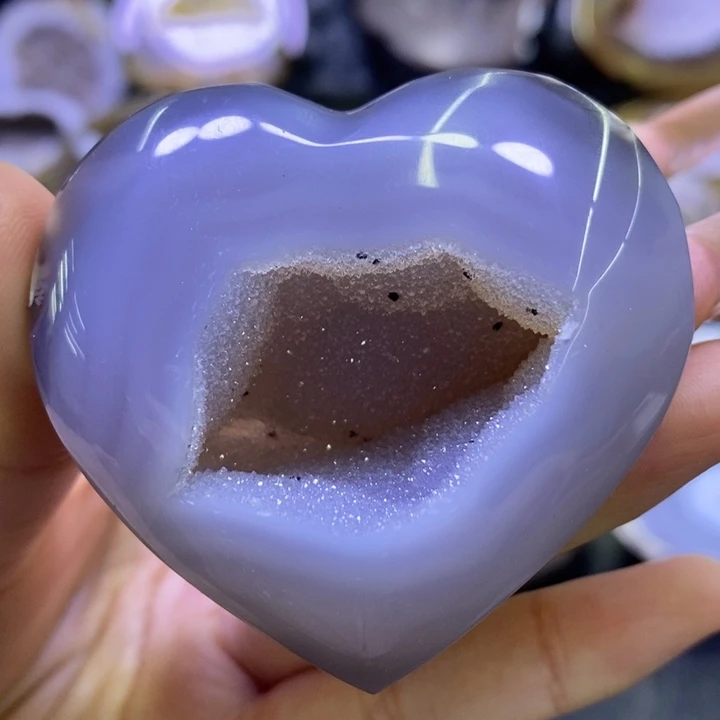 未镶嵌珠宝半成品水晶蓝紫爱心摆件