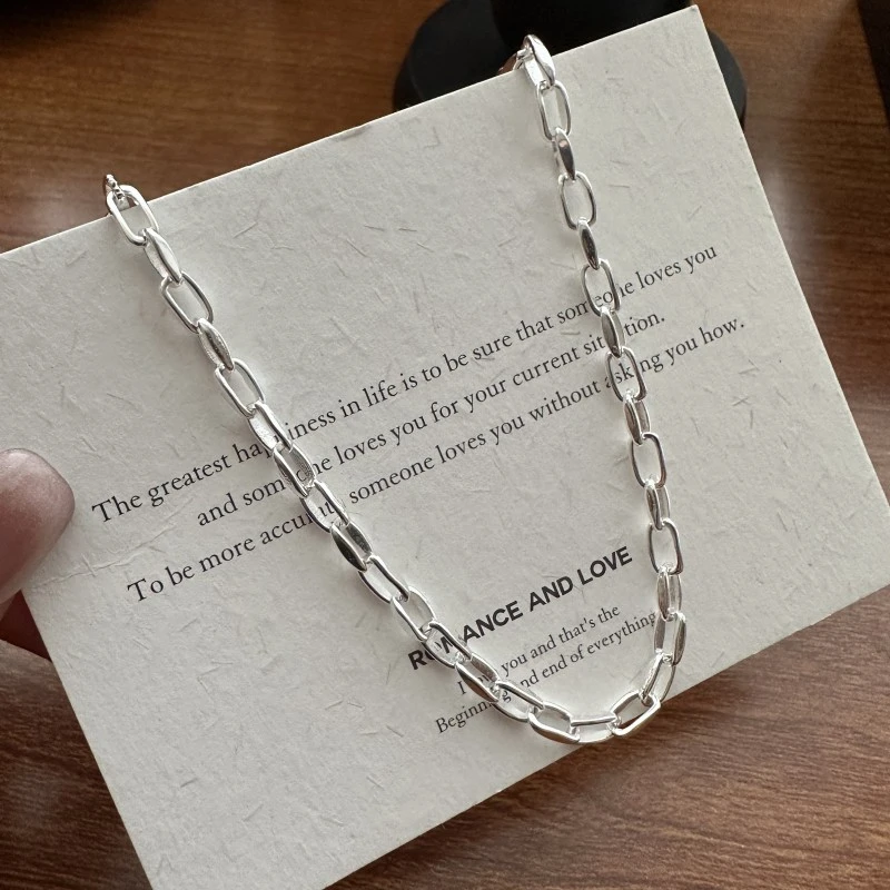 链子925银 韩版小众设计感时尚重工方形项链简约基础款个性锁骨链