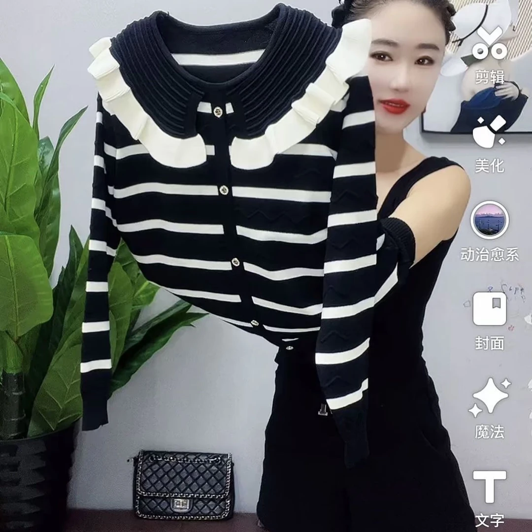 2025春秋冬条纹针织衫长袖新款时尚洋气毛衣显瘦百搭减龄打底小衫
