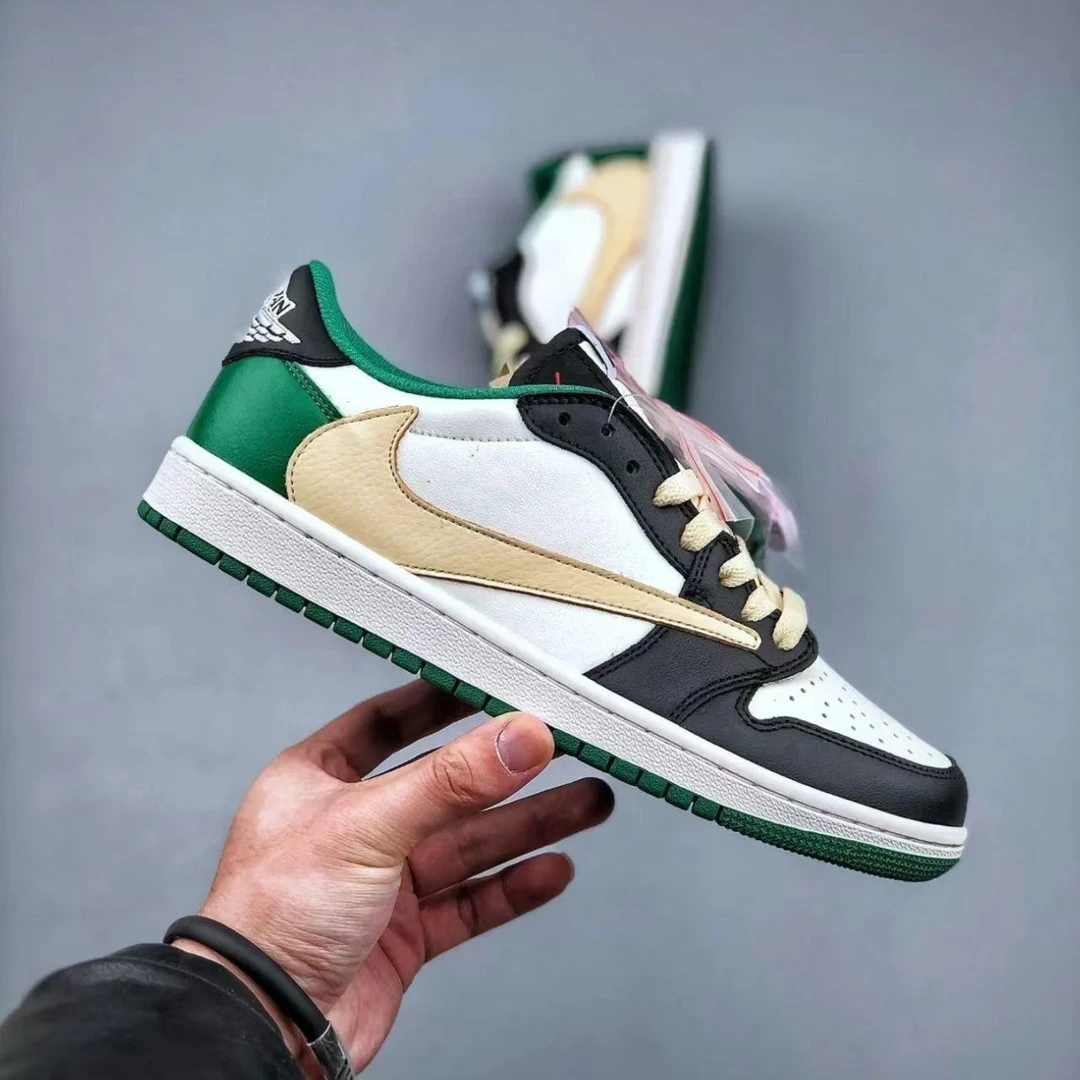 Nike/耐克联名HNXC纯原小众AJ1低帮倒钩白绿色闪电乔一男女校园篮