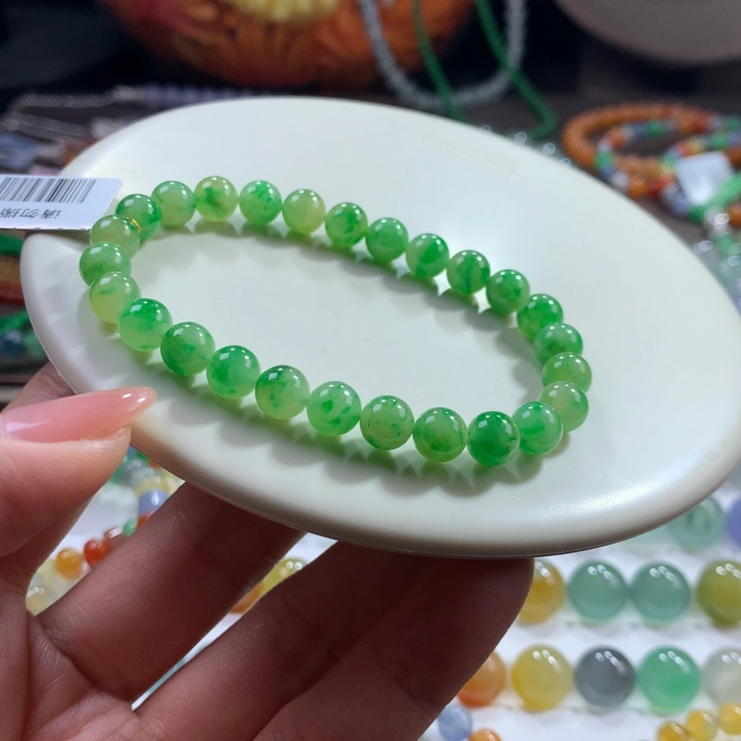 翡翠未镶嵌手链胶润特色黄加绿卡6.7