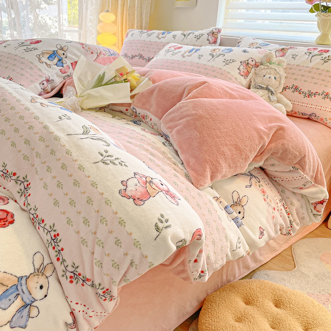 牛奶绒冬季床上四件套珊瑚绒被套床单宿舍加绒床品三件套2024新款