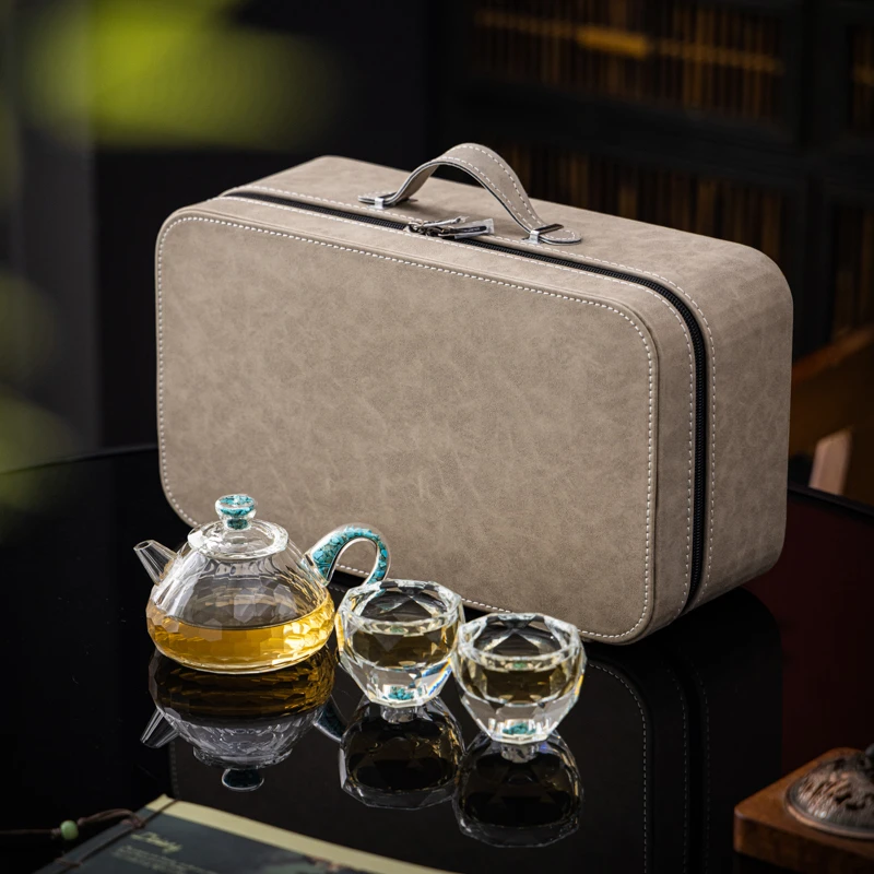 水晶玻璃轻奢盖碗茶杯高档家用整套三才盖碗功夫旅行茶具