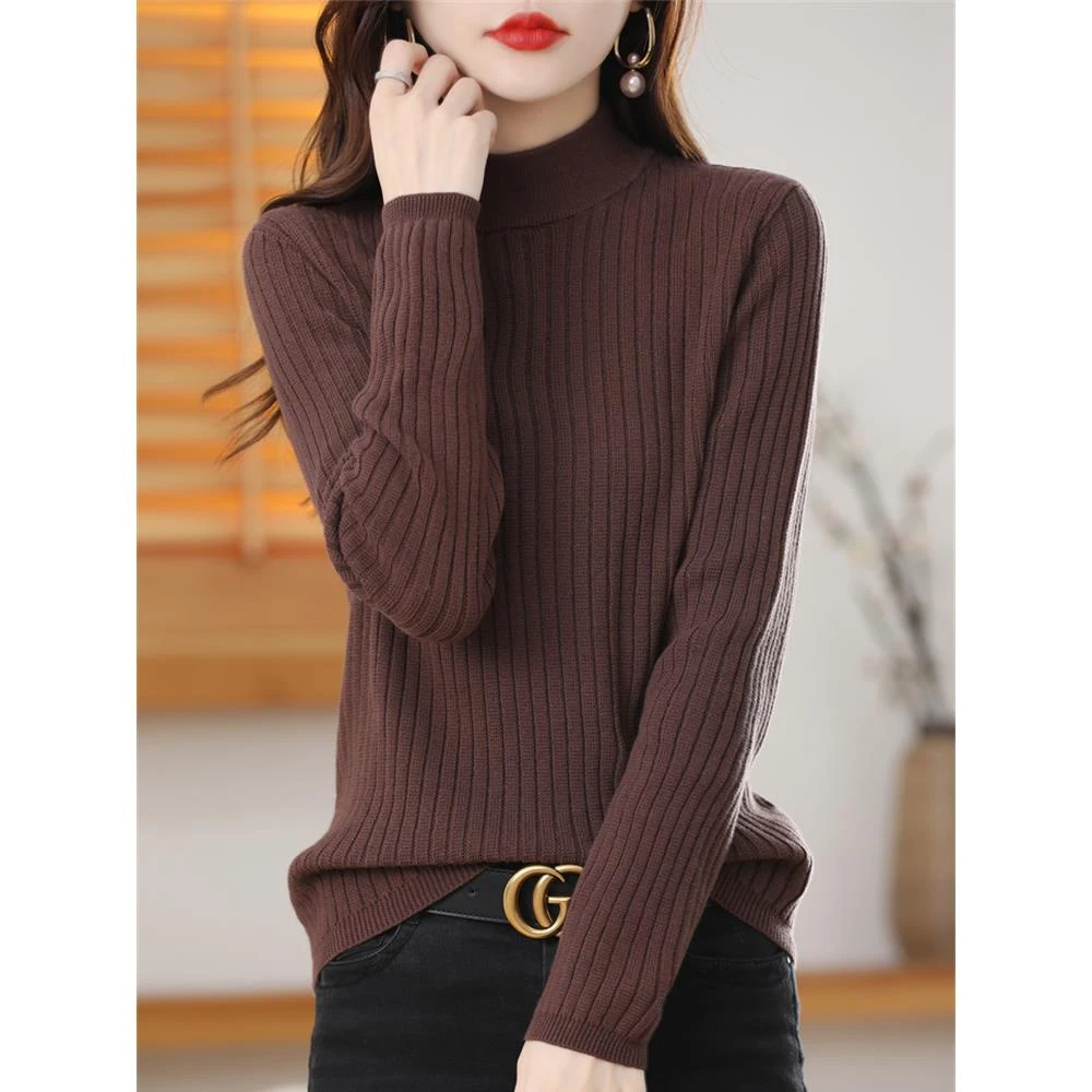 樱鲜秋冬季新款半高领毛衣女宽松韩版中领内搭长袖打底短款针织衫