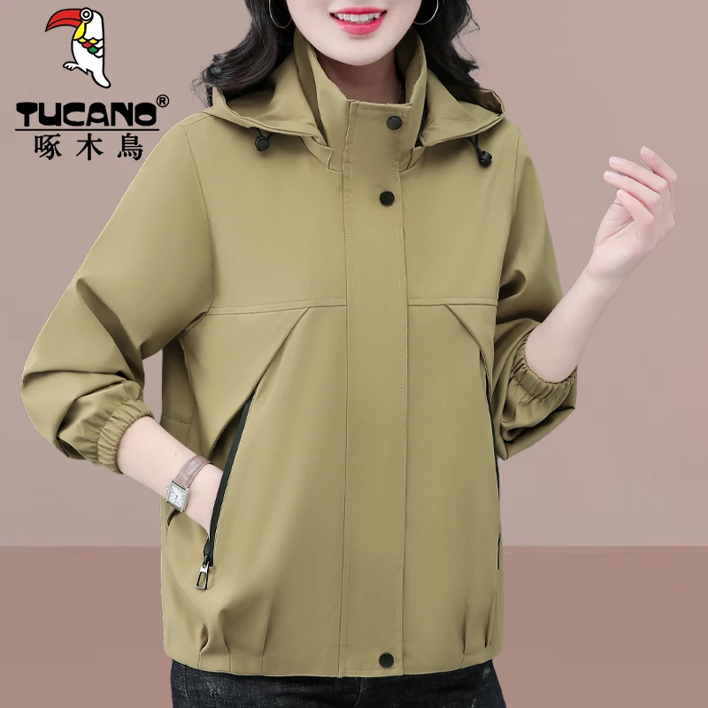 【官方】啄木鸟2025春秋新款时尚连帽外套中老年宽松休闲夹克冲锋衣