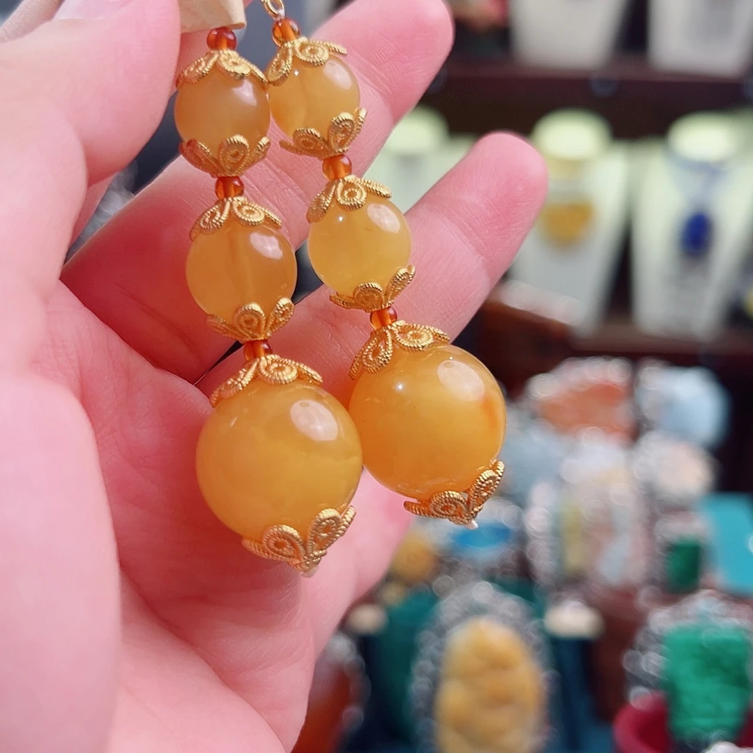 琥珀未镶嵌挂件耳环
