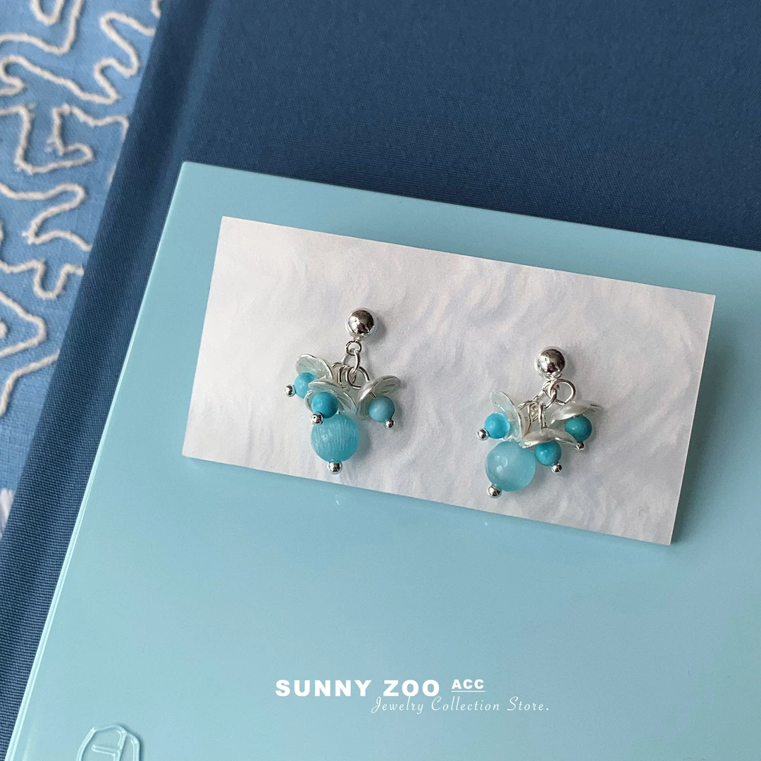 铜合金耳饰 莺飞草长 春日串珠耳钉ins小众清新森系花朵耳饰