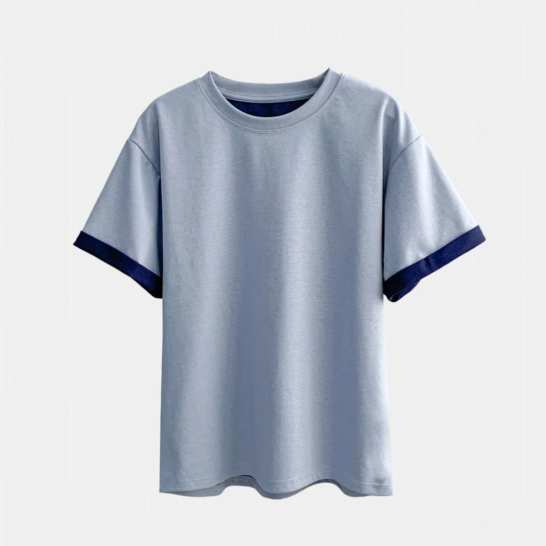 【巴黎双色T】2025新款韩版时尚百搭圆领宽松显瘦撞色减龄短袖T恤