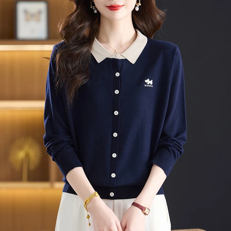 早秋娃娃领针织上衣翻领毛衣女士秋装2025新款洋气妈妈春秋打底衫