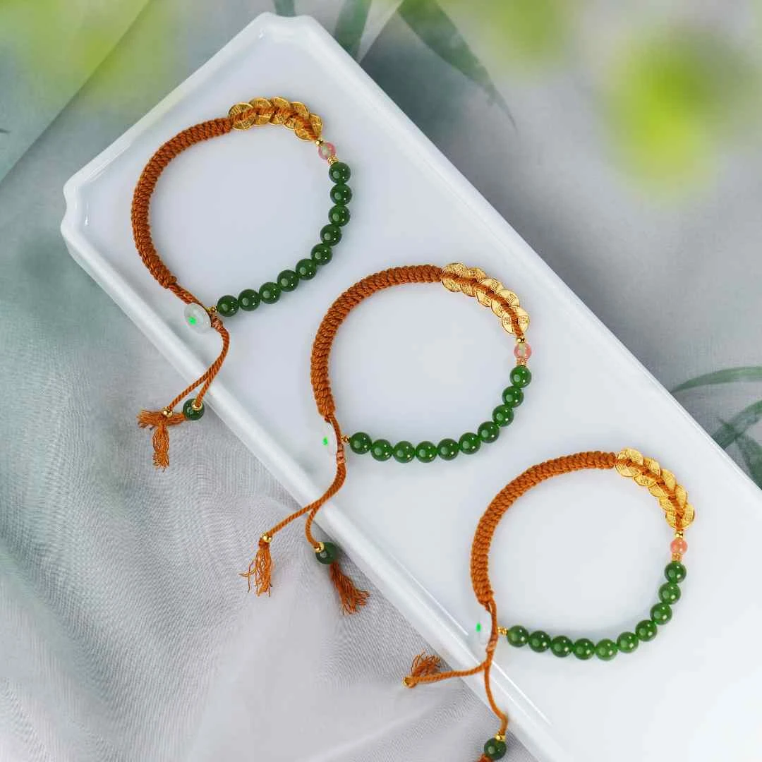 白玉世家碧玉一路发财手链(多样性发其一）