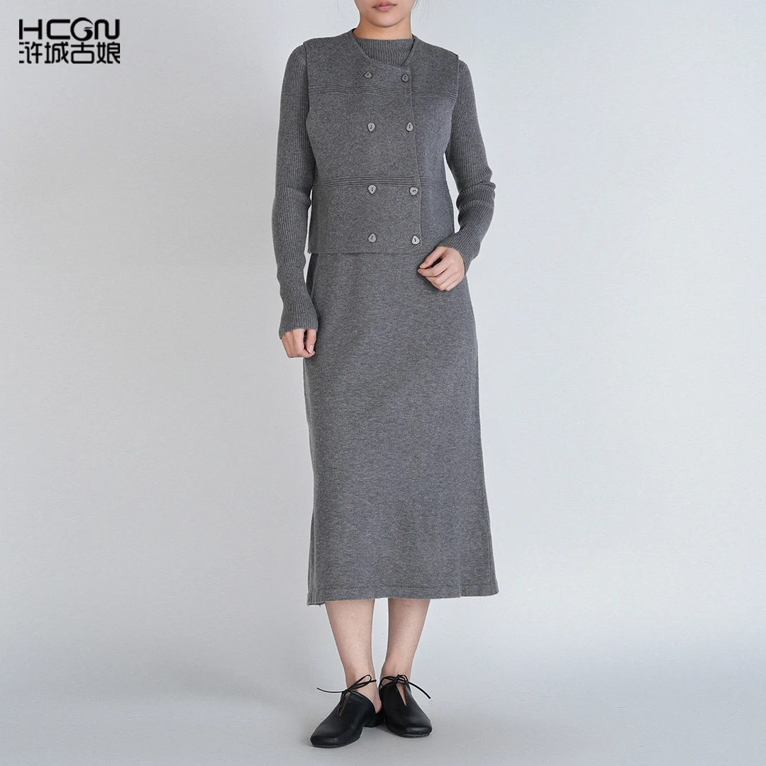 中国风针织长裙舒适宽松显瘦百搭气质女士长款连衣裙WG1016299