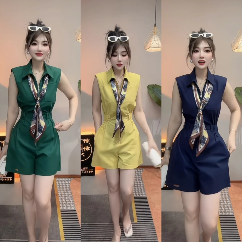 高腰薄款短裤铅笔裤连体裤连体衣阔腿裤幂式穿搭