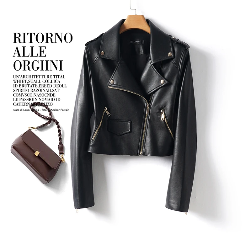 【秋季上新】25年新款真皮皮衣女短款时尚绵羊皮夹克修身机车小外套