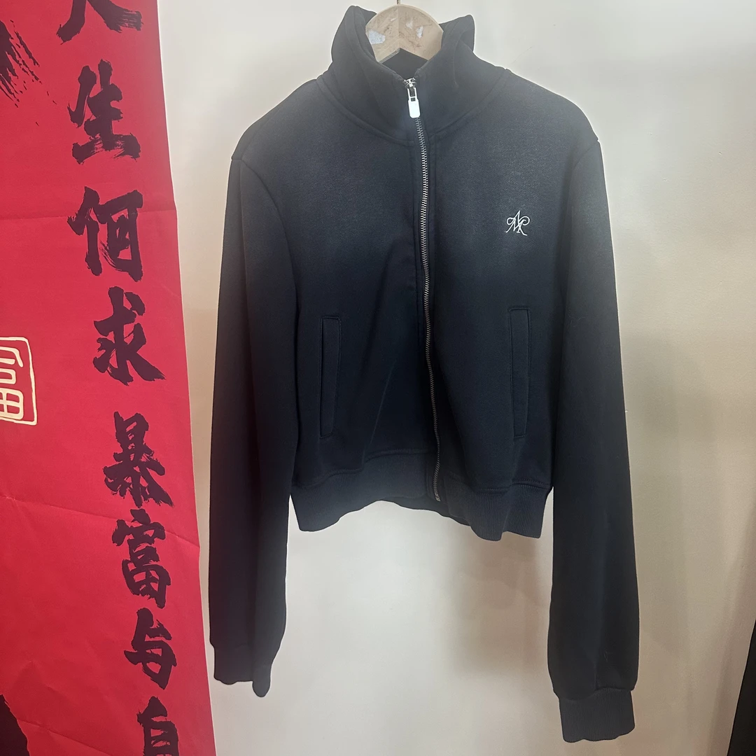 EGO-HAD001黑色短款卫衣oversize春季穿搭方领宽松拉链开衫外套