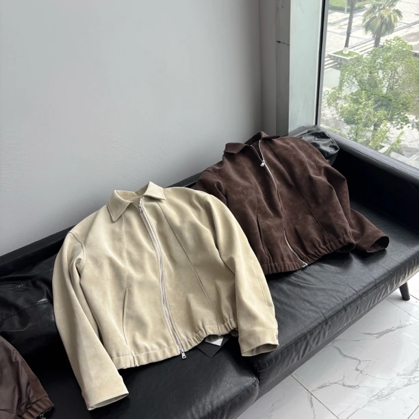 Mesoo25AW 扎染炒色纹理 PU切割设计拉链翻领皮衣夹克6802