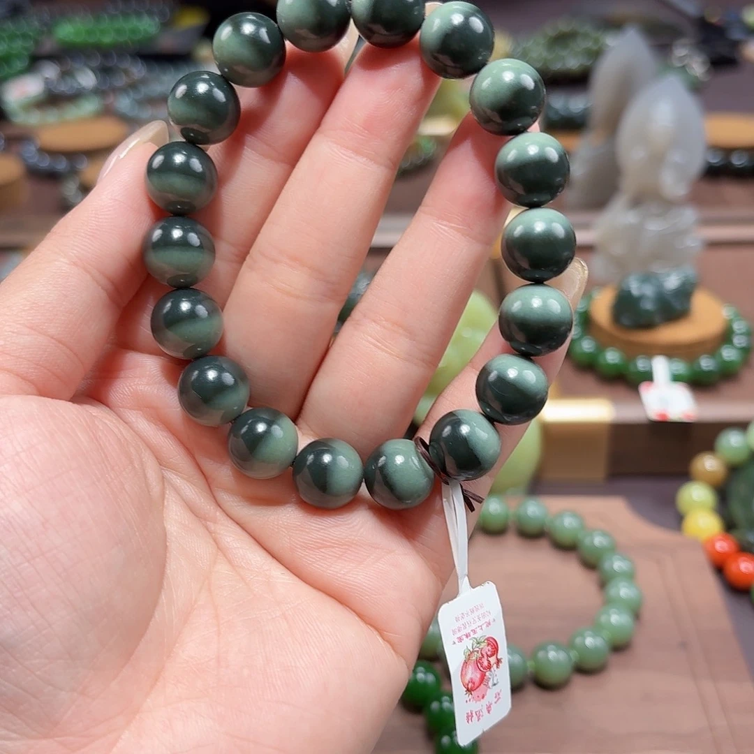 和田玉未镶嵌手链12 特细 黑青