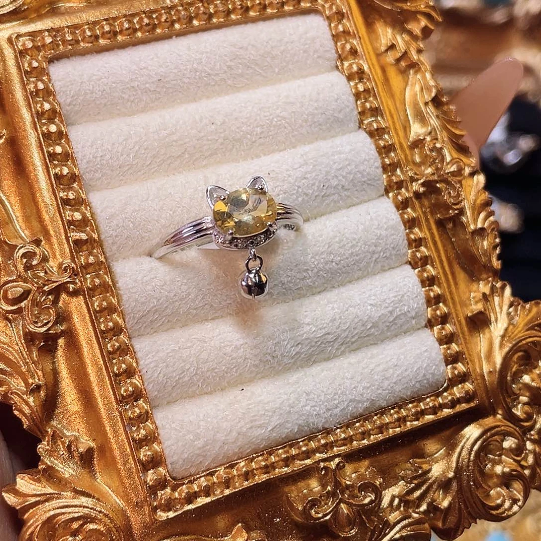 925银无黄水猫猫头银戒指